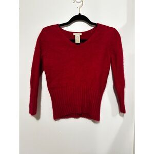 Apostrophe Red Angora Rabbit Hair Sweater Vintage Petite Fitted Knit XS